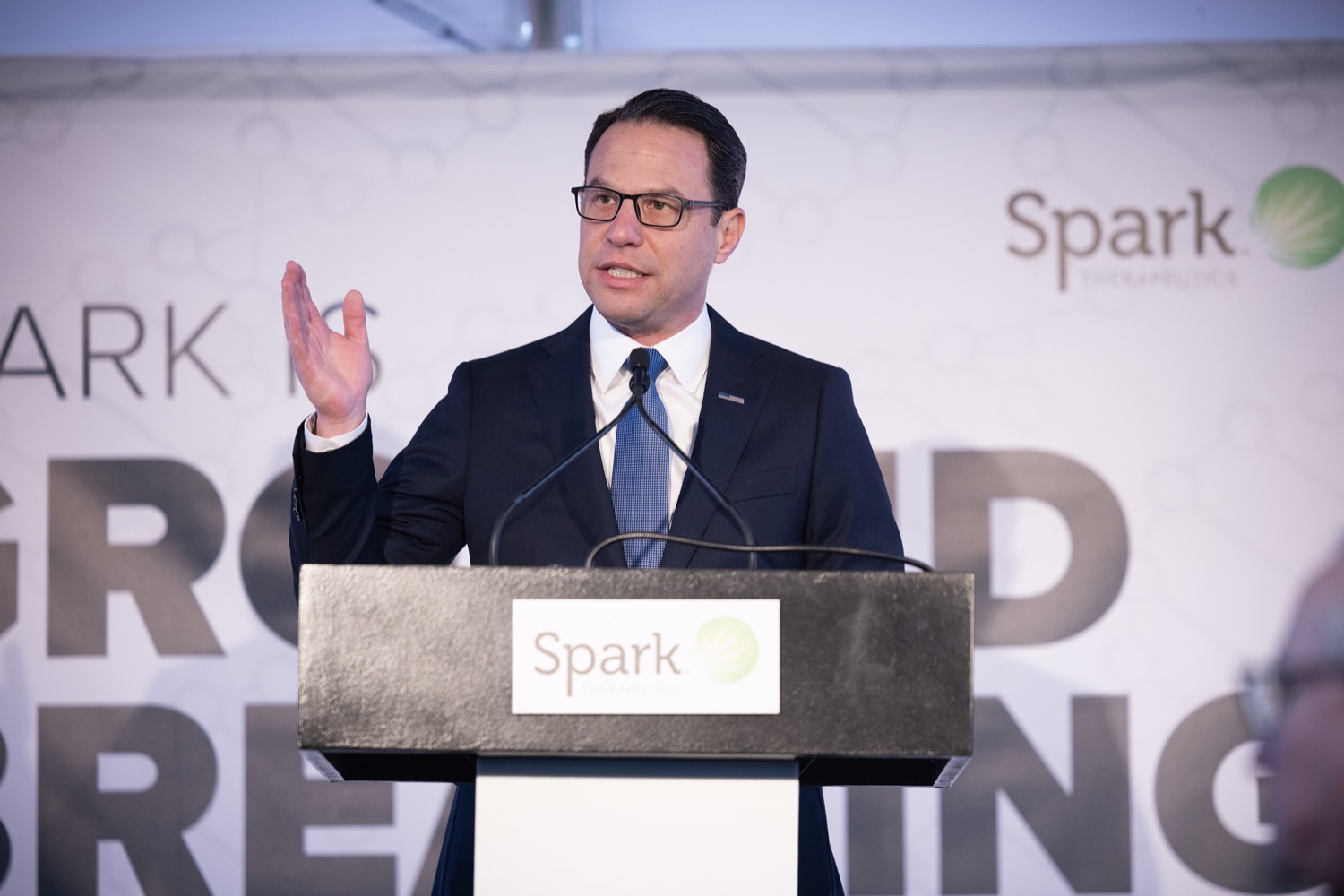 Pennsylvania Governor Josh Shapiro speaks with the press.   Pennsylvania Governor Josh Shapiro participates in a groundbreaking for Spark Therapeutics at the future site of their new building, at 30th and Chestnut streets.  FEBRUARY 28, 2023 - PHILADELPHIA, PA<br><a href="https://filesource.amperwave.net/commonwealthofpa/photo/22728_gov_spark_dz_0005.JPG" target="_blank">⇣ Download Photo</a>