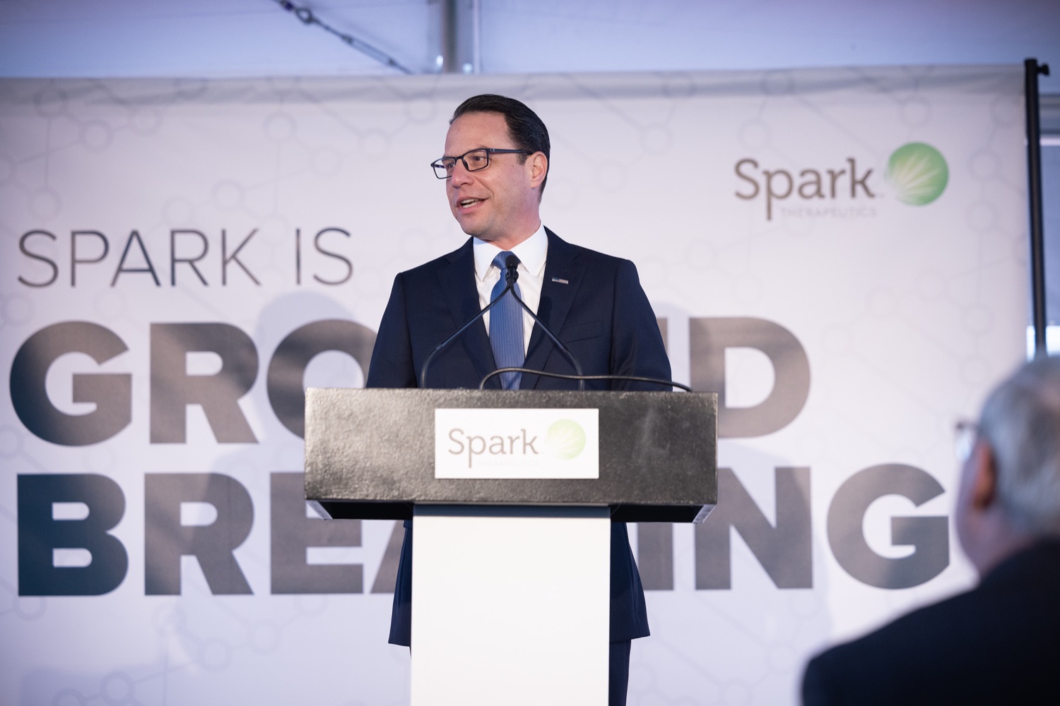 Pennsylvania Governor Josh Shapiro speaks with the press.   Pennsylvania Governor Josh Shapiro participates in a groundbreaking for Spark Therapeutics at the future site of their new building, at 30th and Chestnut streets.  FEBRUARY 28, 2023 - PHILADELPHIA, PA<br><a href="https://filesource.amperwave.net/commonwealthofpa/photo/22728_gov_spark_dz_0007.JPG" target="_blank">⇣ Download Photo</a>