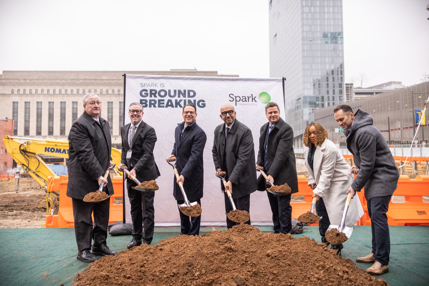 Pennsylvania Governor Josh Shapiro participates in a groundbreaking for Spark Therapeutics at the future site of their new building, at 30th and Chestnut streets.  FEBRUARY 28, 2023 - PHILADELPHIA, PA<br><a href="https://filesource.amperwave.net/commonwealthofpa/photo/22728_gov_spark_dz_0014.JPG" target="_blank">⇣ Download Photo</a>