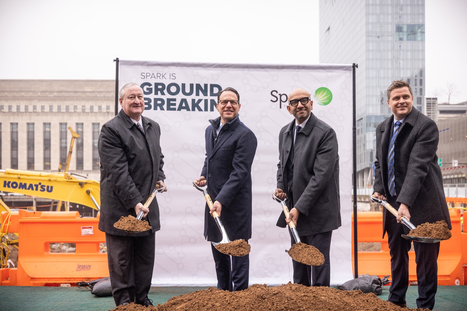 Pennsylvania Governor Josh Shapiro participates in a groundbreaking for Spark Therapeutics at the future site of their new building, at 30th and Chestnut streets.  FEBRUARY 28, 2023 - PHILADELPHIA, PA<br><a href="https://filesource.amperwave.net/commonwealthofpa/photo/22728_gov_spark_dz_0016.JPG" target="_blank">⇣ Download Photo</a>