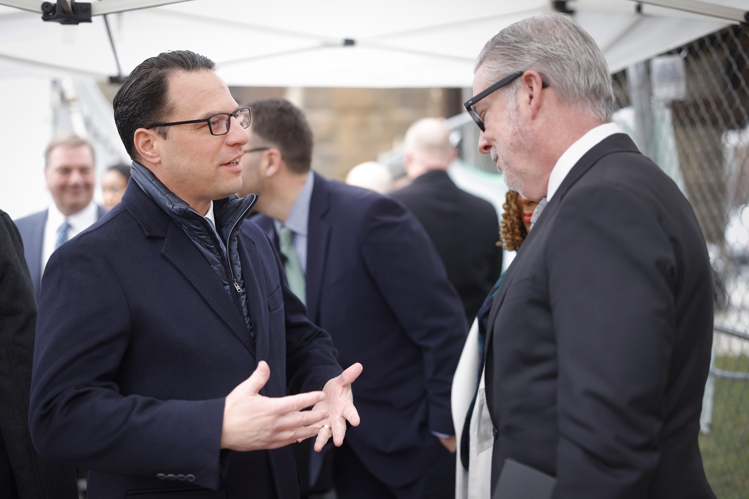 Pennsylvania Governor Josh Shapiro speaks with attendees.  Pennsylvania Governor Josh Shapiro participates in a groundbreaking for Spark Therapeutics at the future site of their new building, at 30th and Chestnut streets.  FEBRUARY 28, 2023 - PHILADELPHIA, PA<br><a href="https://filesource.amperwave.net/commonwealthofpa/photo/22728_gov_spark_dz_0017.JPG" target="_blank">⇣ Download Photo</a>
