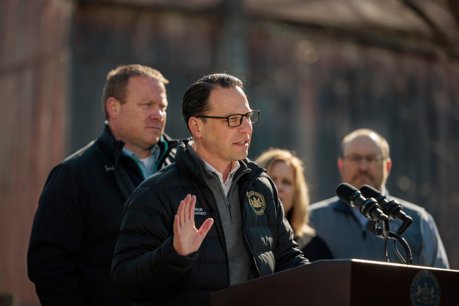 Governor Josh Shapiro speaks during a press conference, which to discussed the Commonwealths coordinated response to the Hi-Path Avian Influenza crisis and share the steps taken to support poultry owners as they protect their flocks, at Silver Valley Farm in East Earl on Wednesday, March 29, 2023.<br><a href="https://filesource.amperwave.net/commonwealthofpa/photo/22849_GOV_AvianFlu_NK_029.JPG" target="_blank">⇣ Download Photo</a>