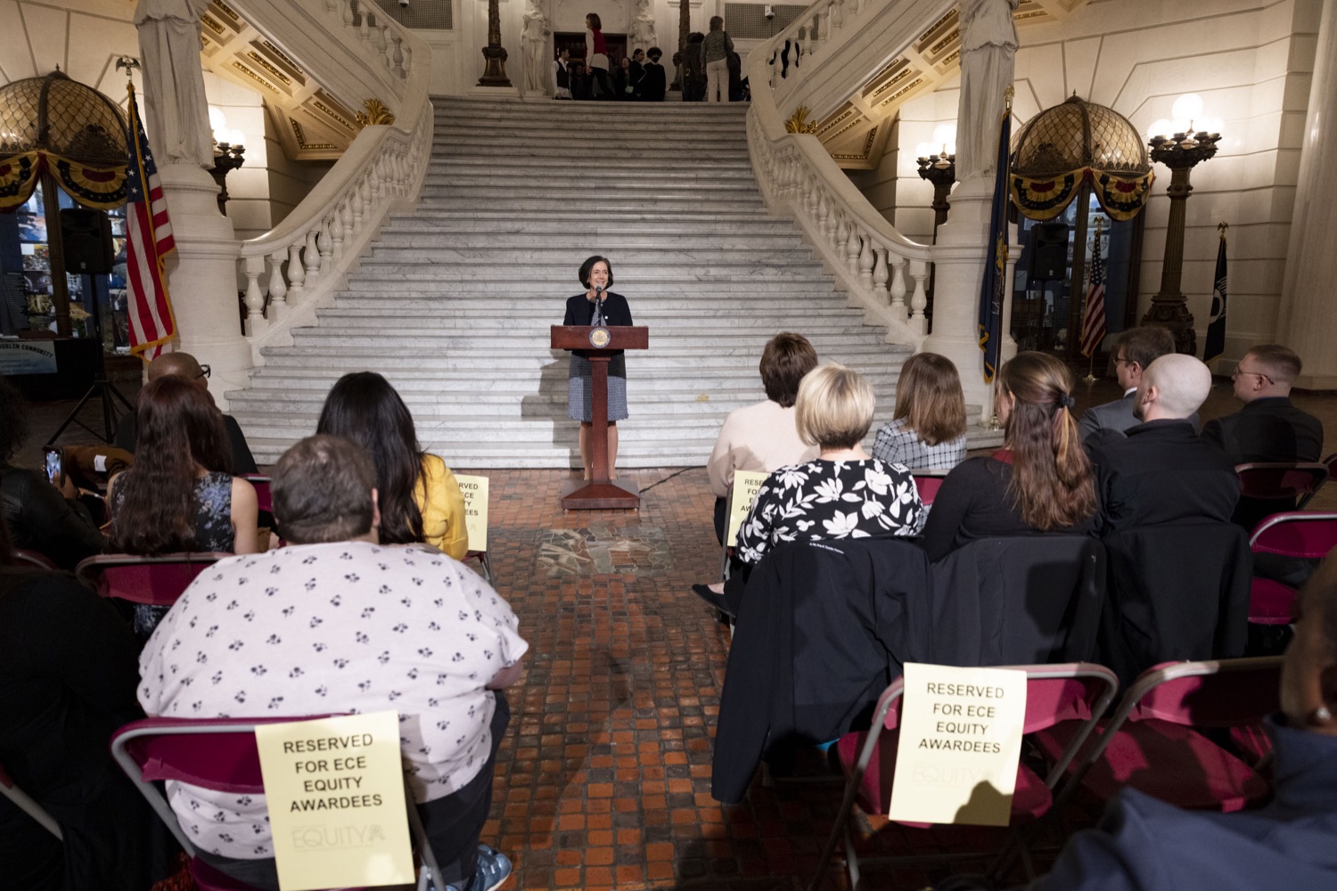 Dr. Valerie Arkoosh, Acting Secretary of the PA Department of Human Services, celebrates the Second Annual Early Childhood Education Equity Champion Award with recipients from across the Commonwealth, in Harrisburg, PA on April 18, 2023.<br><a href="https://filesource.amperwave.net/commonwealthofpa/photo/22858_dhs_eceChampion_05.jpg" target="_blank">⇣ Download Photo</a>