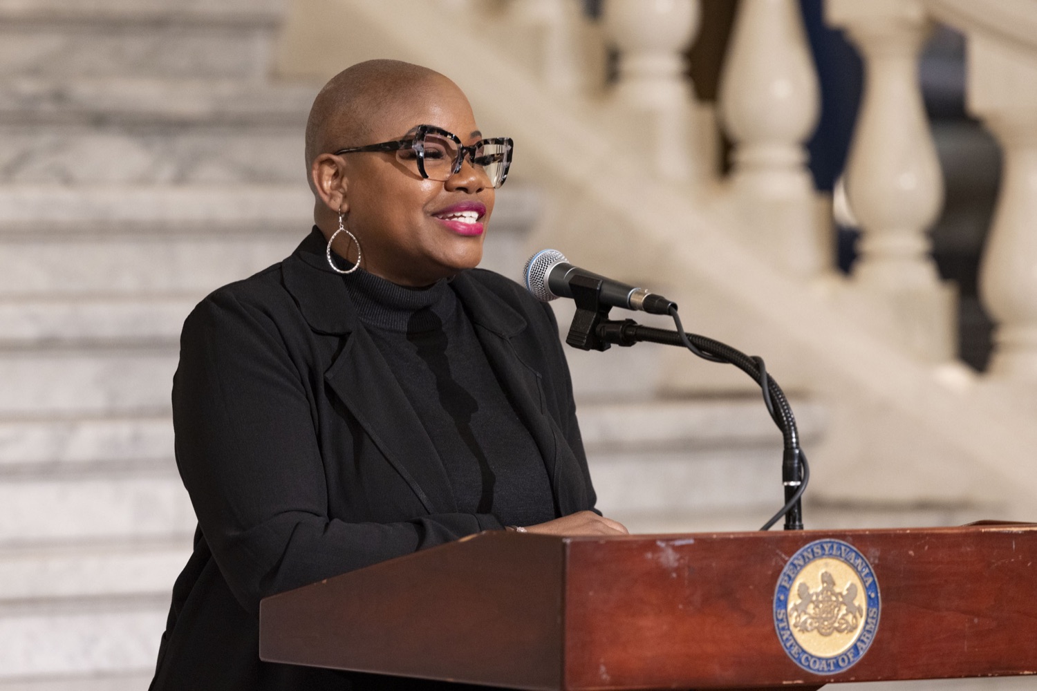 Shante Brown, Deputy Secretary of the Office of Child Development and Early Learning, celebrates the Second Annual Early Childhood Education Equity Champion Award with recipients from across the Commonwealth, in Harrisburg, PA on April 18, 2023.<br><a href="https://filesource.amperwave.net/commonwealthofpa/photo/22858_dhs_eceChampion_15.jpg" target="_blank">⇣ Download Photo</a>