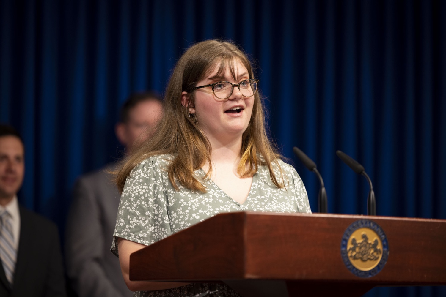 Abigail Mack, a Ligonier Valley School District High School Senior, describes her experience with financial literacy education and how it helped her save for future education expenses, in Harrisburg, PA on May 22, 2023.<br><a href="https://filesource.amperwave.net/commonwealthofpa/photo/23016_audGen_financialLiteracy_09.jpg" target="_blank">⇣ Download Photo</a>