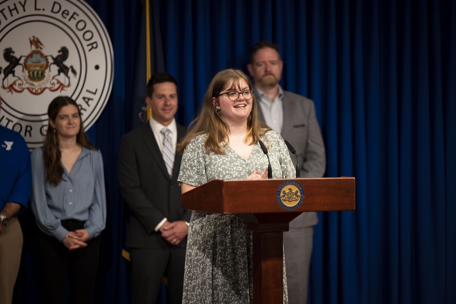 Abigail Mack, a Ligonier Valley School District High School Senior, describes her experience with financial literacy education and how it helped her save for future education expenses, in Harrisburg, PA on May 22, 2023.<br><a href="https://filesource.amperwave.net/commonwealthofpa/photo/23016_audGen_financialLiteracy_10.jpg" target="_blank">⇣ Download Photo</a>