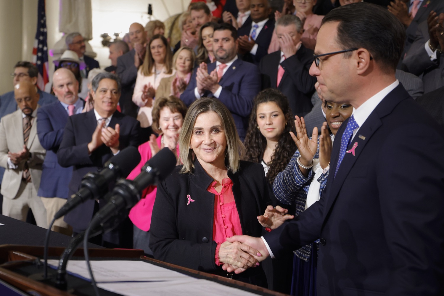 Governor Josh Shapiro signed the first bill of his Administration - Act 1 of 2023, a first-of-its-kind law in the nation that will require insurers to cover preventive breast and ovarian cancer screenings for high-risk women at no cost. MAY 01, 2023 - HARRISBURG, PA<br><a href="https://filesource.amperwave.net/commonwealthofpa/photo/23041_gov_sb8_dz_006.JPG" target="_blank">⇣ Download Photo</a>