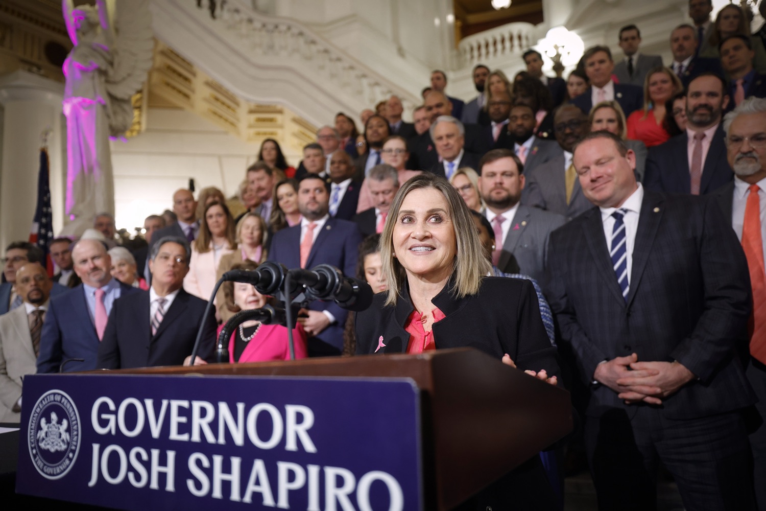 Governor Josh Shapiro signed the first bill of his Administration - Act 1 of 2023, a first-of-its-kind law in the nation that will require insurers to cover preventive breast and ovarian cancer screenings for high-risk women at no cost. MAY 01, 2023 - HARRISBURG, PA<br><a href="https://filesource.amperwave.net/commonwealthofpa/photo/23041_gov_sb8_dz_009.JPG" target="_blank">⇣ Download Photo</a>