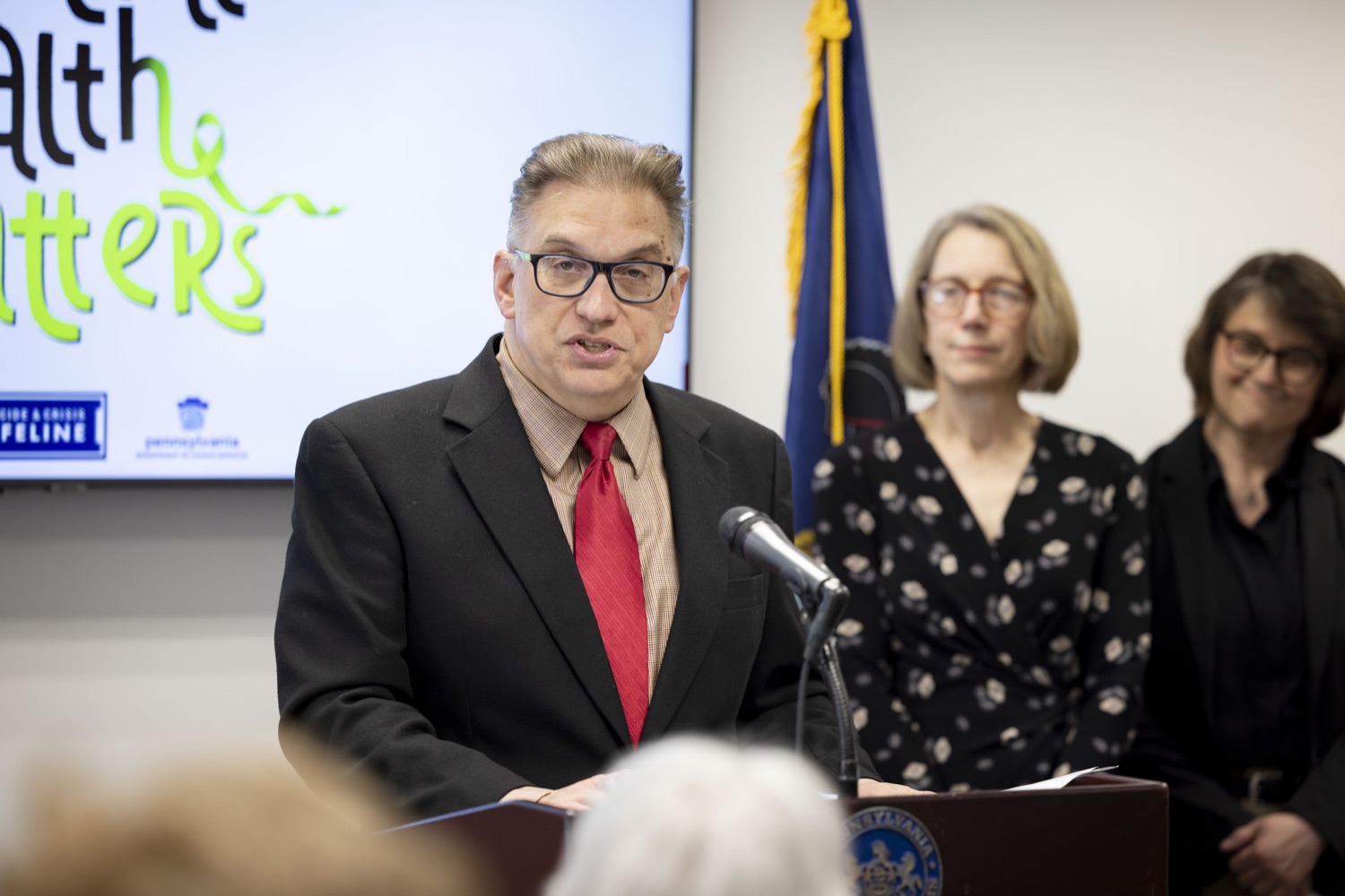 Cumberland County Commissioner Gary Eichelberger discusses the importance of increasing funding for county mental health programs, in Carlisle, PA on May 24, 2023.<br><a href="https://filesource.amperwave.net/commonwealthofpa/photo/23090_dhs_mentalHealth_06.jpg" target="_blank">⇣ Download Photo</a>