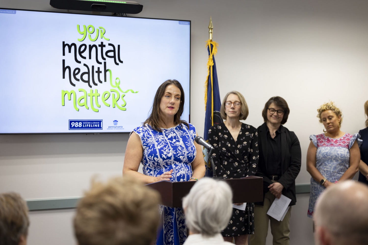 Cumberland County Commissioner Jean Foschi discusses the importance of increasing funding for county mental health programs, in Carlisle, PA on May 24, 2023.<br><a href="https://filesource.amperwave.net/commonwealthofpa/photo/23090_dhs_mentalHealth_07.jpg" target="_blank">⇣ Download Photo</a>