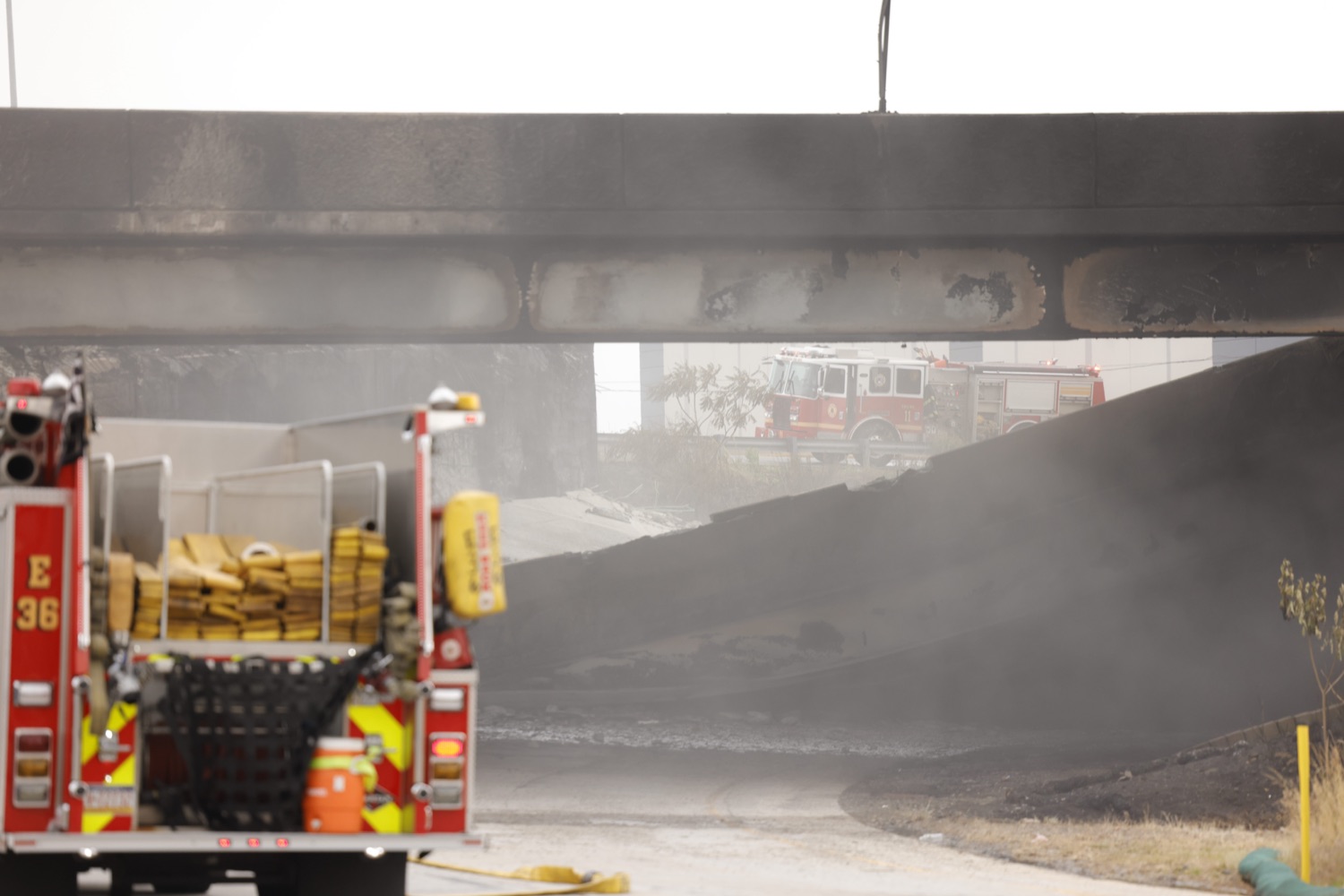 The site of the I-95 Collapse.  Governor Josh Shapiro, along with officials from the Shapiro Administration, the City of Philadelphia, and SEPTA provided an update on the response to the vehicle fire on the Route 73/Cottman Avenue ramp under Interstate 95 in Philadelphia, which caused the roadway in this area to partially collapse, and heavily damaged the southbound structure. The interstate is closed in both directions..."Interstate 95 is a critical artery that supports our economy and plays an important role in Pennsylvanians' day to day lives. My Administration is all hands on deck to repair this safely and as efficiently as possible," said Governor Shapiro. "We will rebuild and recover - and in the meantime, we will make sure people can get to where they need to go safely."..This morning, according to first responders in Philadelphia and the Pennsylvania State Police, at approximately 6:20am, a vehicle fire under I-95 near the Cottman Avenue exit in Northeast Philadelphia caused a portion of the highway to collapse. Preliminary reports indicate a commercial truck carrying a petroleum-based product was the source of the fire. Since the crash occurred, PEMA has also been on-site, coordinating response efforts with local and federal partners.  JUNE 11, 2023 - PHILADELPHIA, PA.<br><a href="https://filesource.amperwave.net/commonwealthofpa/photo/23248_gov_I95Collapse_dz_018.JPG" target="_blank">⇣ Download Photo</a>