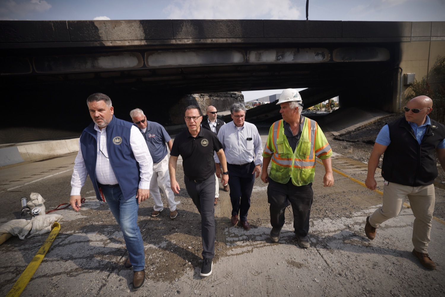 Governor Josh Shapiro, along with officials from the Shapiro Administration, the City of Philadelphia, and SEPTA provided an update on the response to the vehicle fire on the Route 73/Cottman Avenue ramp under Interstate 95 in Philadelphia, which caused the roadway in this area to partially collapse, and heavily damaged the southbound structure. The interstate is closed in both directions..."Interstate 95 is a critical artery that supports our economy and plays an important role in Pennsylvanians' day to day lives. My Administration is all hands on deck to repair this safely and as efficiently as possible," said Governor Shapiro. "We will rebuild and recover - and in the meantime, we will make sure people can get to where they need to go safely."..This morning, according to first responders in Philadelphia and the Pennsylvania State Police, at approximately 6:20am, a vehicle fire under I-95 near the Cottman Avenue exit in Northeast Philadelphia caused a portion of the highway to collapse. Preliminary reports indicate a commercial truck carrying a petroleum-based product was the source of the fire. Since the crash occurred, PEMA has also been on-site, coordinating response efforts with local and federal partners.  JUNE 11, 2023 - PHILADELPHIA, PA.<br><a href="https://filesource.amperwave.net/commonwealthofpa/photo/23248_gov_I95Collapse_dz_035.JPG" target="_blank">⇣ Download Photo</a>