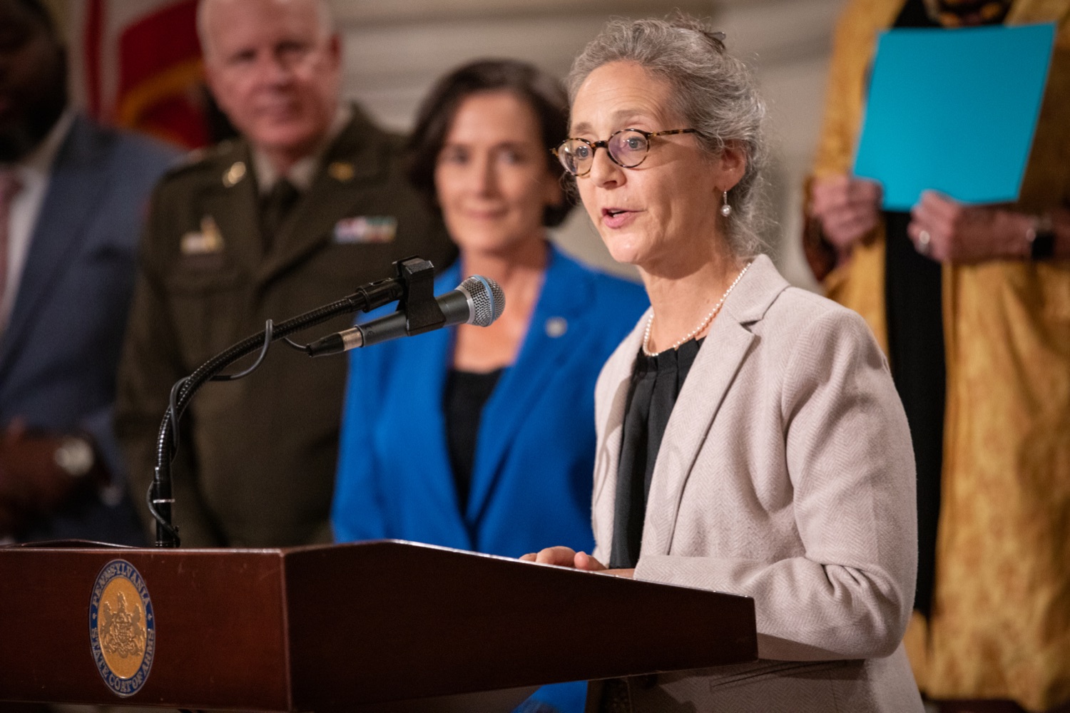 Department of Health Acting Secretary, Dr. Debra Bogen, speaks at Pennsylvanias Suicide Prevention Month Press Conference at the State Capital in Harrisburg, PA.<br><a href="https://filesource.amperwave.net/commonwealthofpa/photo/23696_dhs_suicidePrevention-11.jpg" target="_blank">⇣ Download Photo</a>