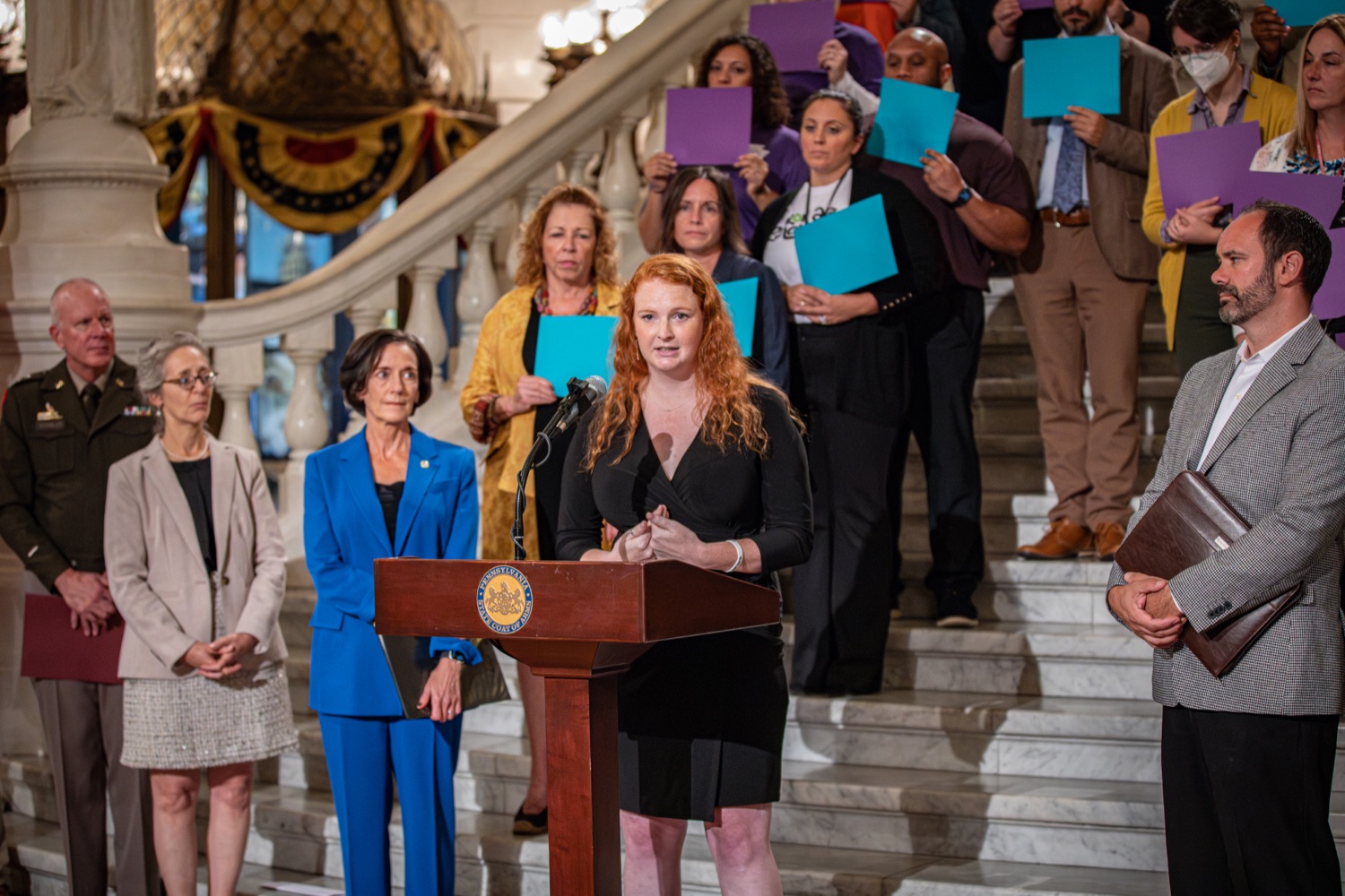 Hannah Metzger, member of Prevent Suicide PA, speaks at Pennsylvanias Suicide Prevention Month Press Conference at the State Capital in Harrisburg, PA.<br><a href="https://filesource.amperwave.net/commonwealthofpa/photo/23696_dhs_suicidePrevention-27.jpg" target="_blank">⇣ Download Photo</a>