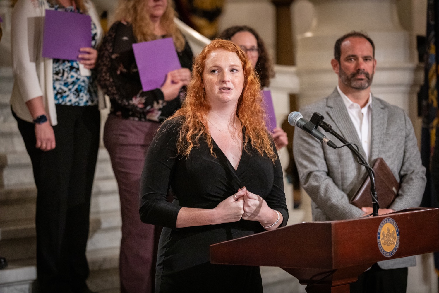 Hannah Metzger, member of Prevent Suicide PA, speaks at Pennsylvanias Suicide Prevention Month Press Conference at the State Capital in Harrisburg, PA.<br><a href="https://filesource.amperwave.net/commonwealthofpa/photo/23696_dhs_suicidePrevention-28.jpg" target="_blank">⇣ Download Photo</a>
