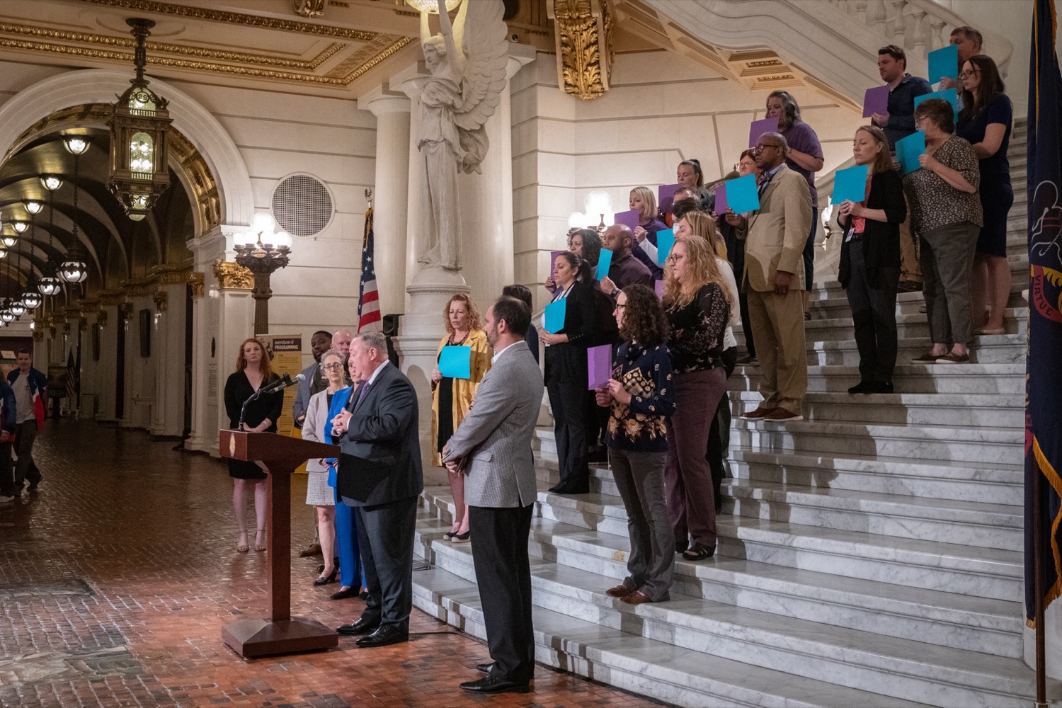 Secretary of Aging, Jason Kavulich, speaks at Pennsylvanias Suicide Prevention Month Press Conference at the State Capital in Harrisburg, PA.<br><a href="https://filesource.amperwave.net/commonwealthofpa/photo/23696_dhs_suicidePrevention-44.jpg" target="_blank">⇣ Download Photo</a>