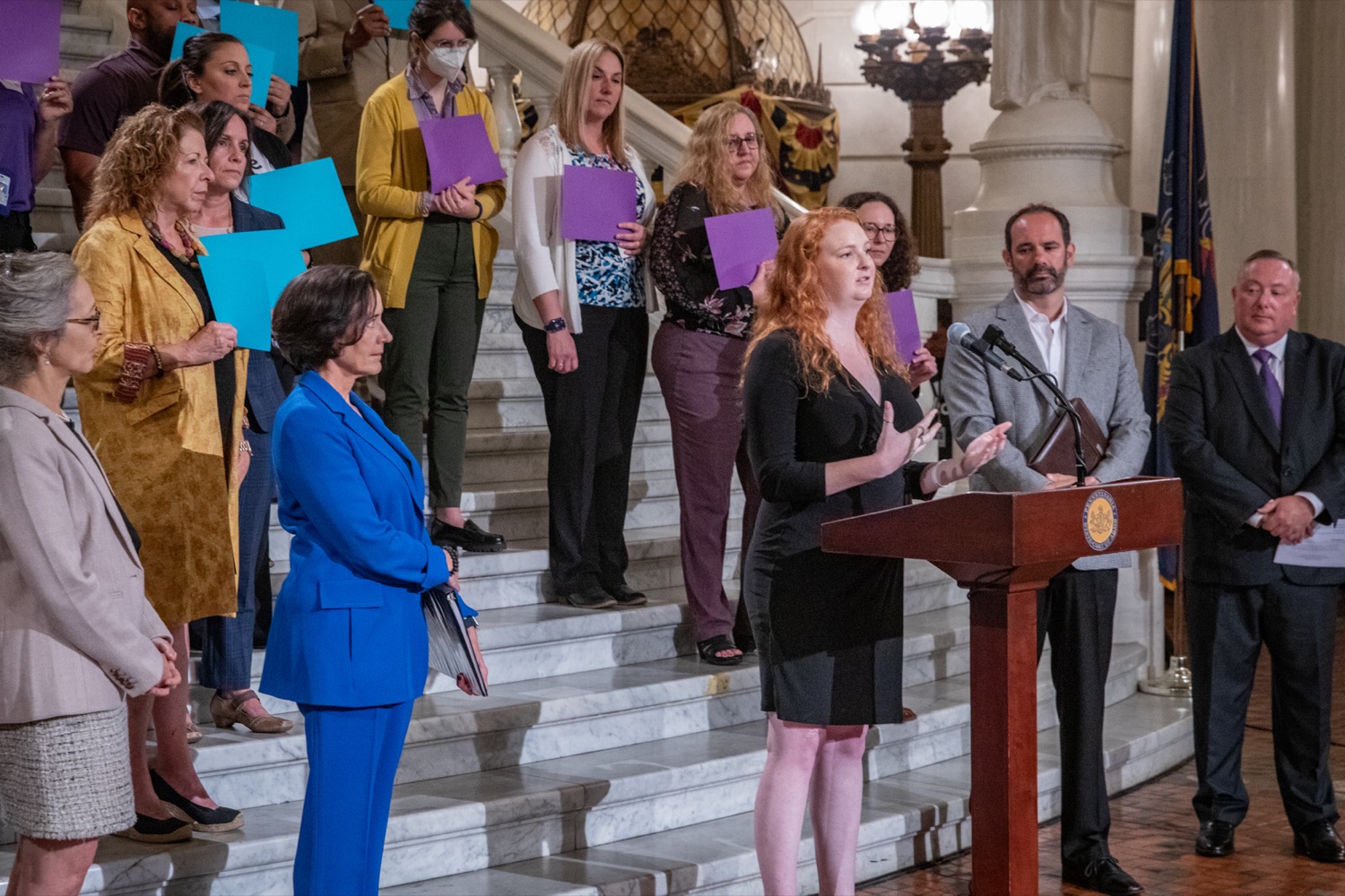 Hannah Metzger, member of Prevent Suicide PA, speaks at Pennsylvanias Suicide Prevention Month Press Conference at the State Capital in Harrisburg, PA.<br><a href="https://filesource.amperwave.net/commonwealthofpa/photo/23696_dhs_suicidePrevention-45.jpg" target="_blank">⇣ Download Photo</a>