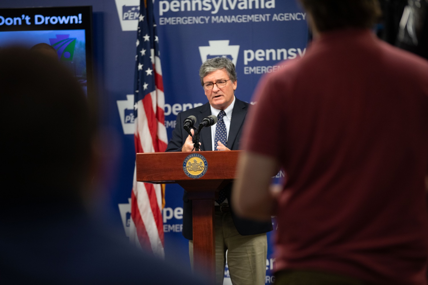 Pennsylvania Secretary of Transportation, Michael B. Carroll, speaks at a joint press conference urging motorists to never drive through flooded roadways.<br><a href="https://filesource.amperwave.net/commonwealthofpa/photo/23768_dot_flooding_sc_11.jpg" target="_blank">⇣ Download Photo</a>