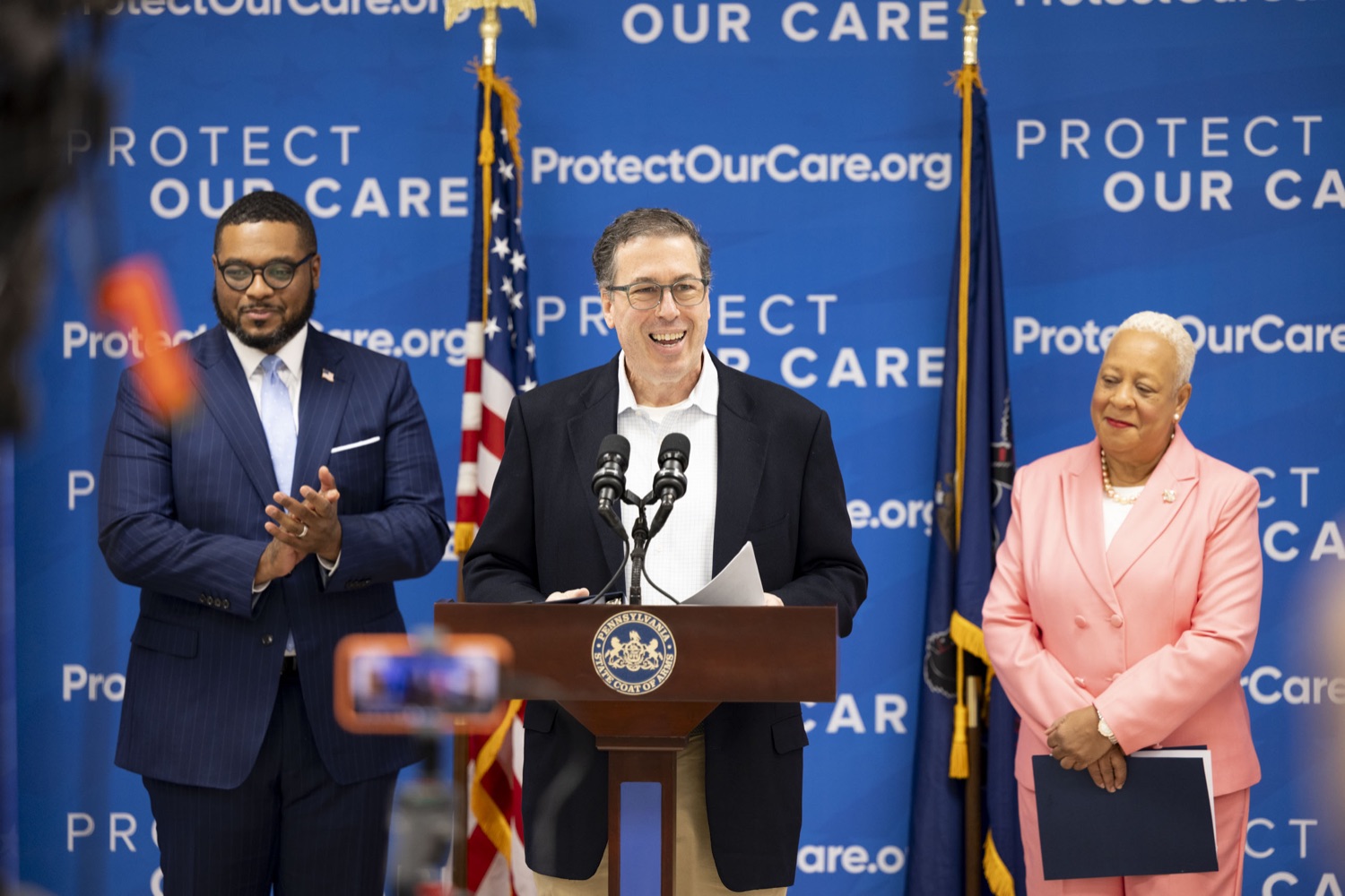 Michael Berman of Protect Our Care PA discusses the Medicare Autumn tour to educate seniors on the new and upcoming benefits of the Inflation Reduction Act, in Harrisburg, PA on October 25, 2023.<br><a href="https://filesource.amperwave.net/commonwealthofpa/photo/23946_lg_medicareAutumn_04.jpg" target="_blank">⇣ Download Photo</a>