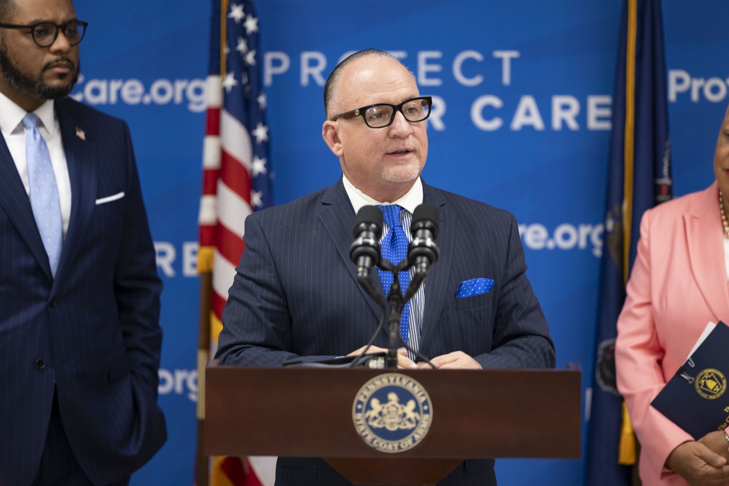 Dauphin County Commissioner George Hartwick praises the Biden Administration, explaining how the Inflation Reduction Act will benefit seniors in his community, in Harrisburg, PA on October 25, 2023.<br><a href="https://filesource.amperwave.net/commonwealthofpa/photo/23946_lg_medicareAutumn_13.jpg" target="_blank">⇣ Download Photo</a>