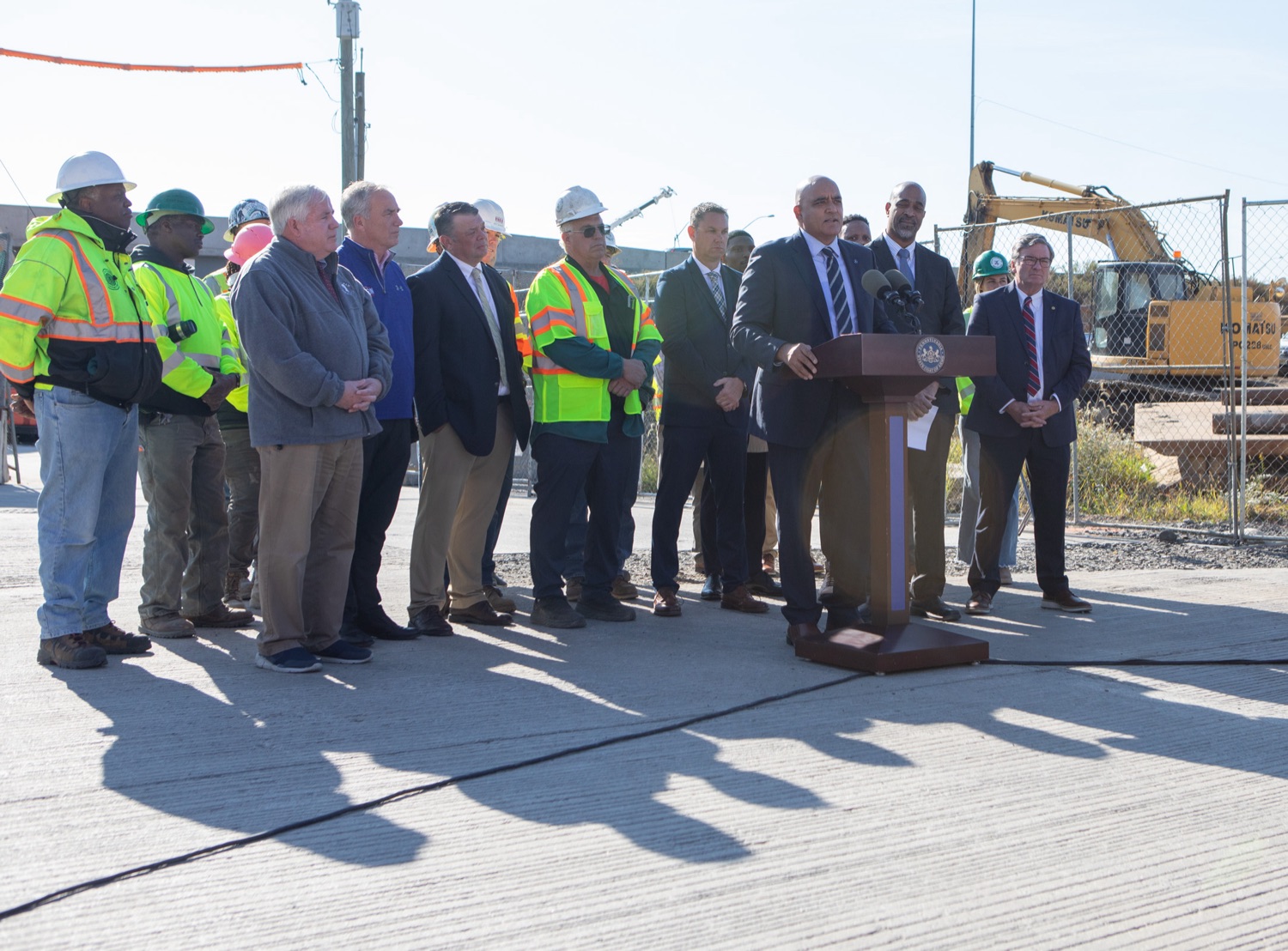 Federal Highway Administrator Shailen Bhatt joined Pennsylvania Department of Transportation (PennDOT) Secretary Mike Carroll and local officials to commemorate the shifting of traffic from the temporary roadway onto the new Interstate 95 in northeast Philadelphia, which will begin on Monday evening. .Governor Shapiro and Secretary Carroll have led a coordinated state, local, and federal response to reopen the roadway safely and as quickly as possible, and efforts have been ahead of schedule each step of the way to get traffic flowing on I-95 again. A temporary roadway with six lanes of traffic opened on June 23, only 12 days after the initial fire and collapse..<br><a href="https://filesource.amperwave.net/commonwealthofpa/photo/24009_PennDOT_I95Switch_ERD_013.jpg" target="_blank">⇣ Download Photo</a>