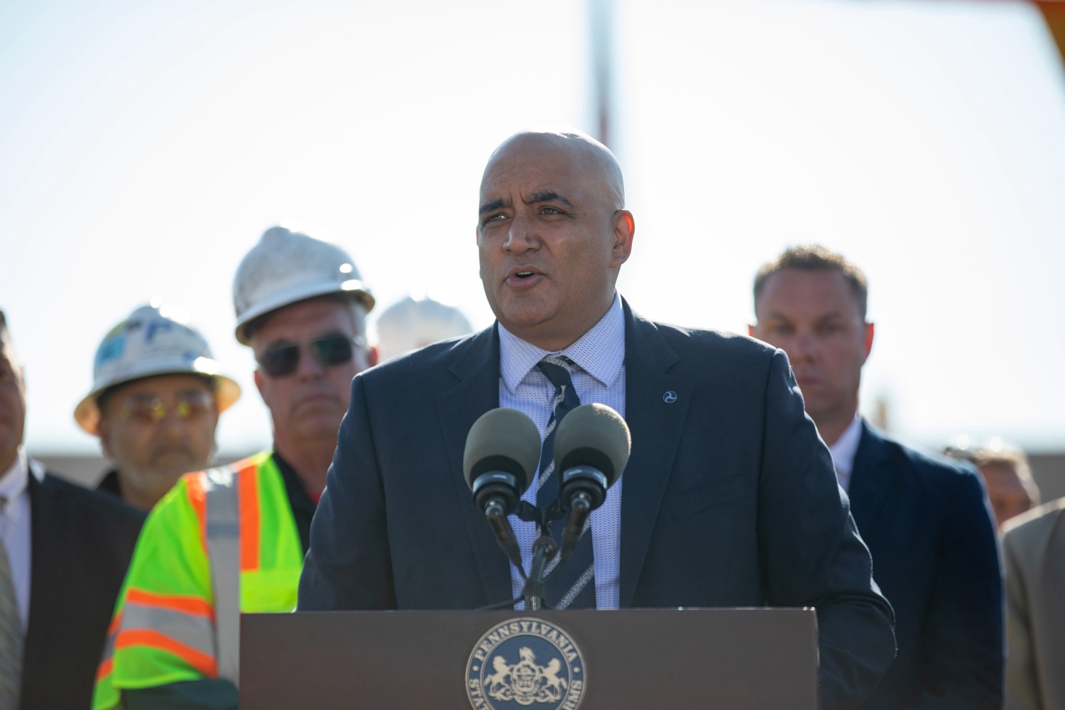 Federal Highway Administrator Shailen Bhatt joined Pennsylvania Department of Transportation (PennDOT) Secretary Mike Carroll and local officials to commemorate the shifting of traffic from the temporary roadway onto the new Interstate 95 in northeast Philadelphia, which will begin on Monday evening. .Governor Shapiro and Secretary Carroll have led a coordinated state, local, and federal response to reopen the roadway safely and as quickly as possible, and efforts have been ahead of schedule each step of the way to get traffic flowing on I-95 again. A temporary roadway with six lanes of traffic opened on June 23, only 12 days after the initial fire and collapse..<br><a href="https://filesource.amperwave.net/commonwealthofpa/photo/24009_PennDOT_I95Switch_ERD_014.jpg" target="_blank">⇣ Download Photo</a>