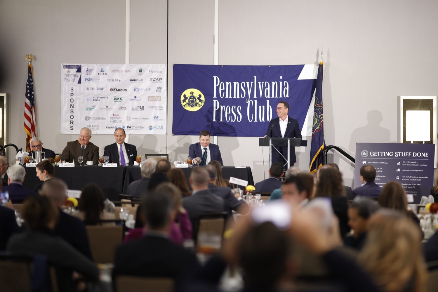 Governor Josh Shapiro delivered remarks at the Pennsylvania Press Club's November 2023 luncheon in Harrisburg.  NOVEMBER 20, 2023 - HARRISBURG, PA<br><a href="https://filesource.amperwave.net/commonwealthofpa/photo/24105_gov_papressclub_dz_0008.JPG" target="_blank">⇣ Download Photo</a>