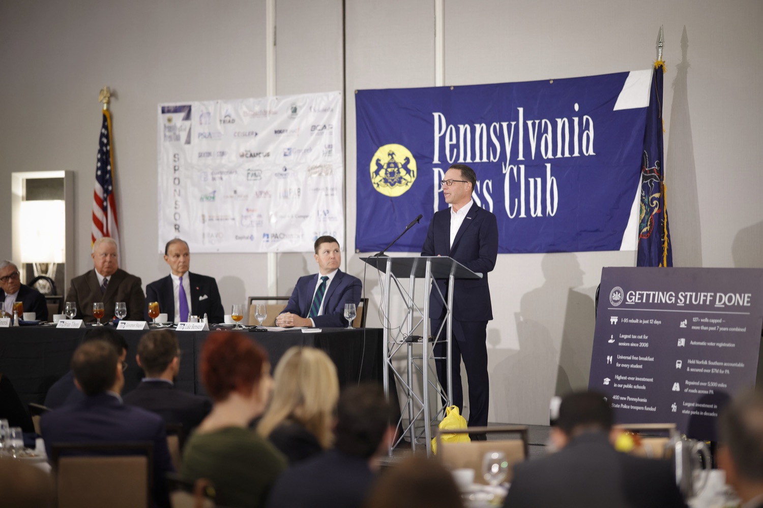 Governor Josh Shapiro delivered remarks at the Pennsylvania Press Club's November 2023 luncheon in Harrisburg.  NOVEMBER 20, 2023 - HARRISBURG, PA<br><a href="https://filesource.amperwave.net/commonwealthofpa/photo/24105_gov_papressclub_dz_0020.JPG" target="_blank">⇣ Download Photo</a>