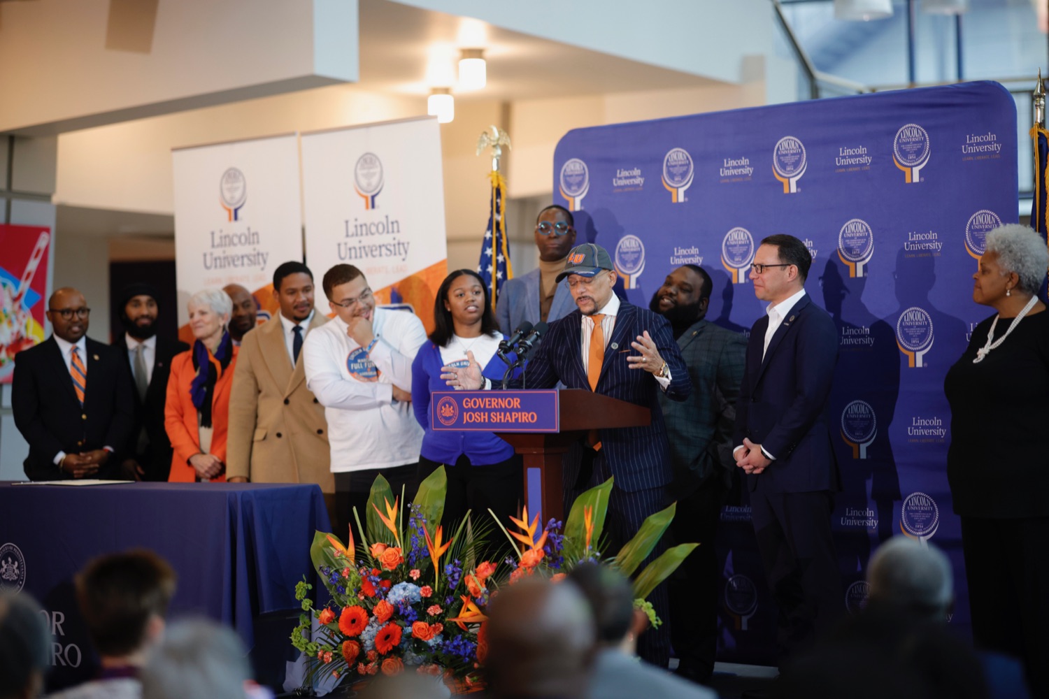 Governor Josh Shapiro joined Secretary of Education Dr. Khalid Mumin, Rep. Jordan Harris, Sen. Vincent Hughes, Sen. Carolyn Comitta, Lincoln University President Brenda Allen and Lincoln University students and staff for a ceremonial bill signing of House Bill (HB) 1461, which provides state funding for Lincoln University and other state-related universities.<br><a href="https://filesource.amperwave.net/commonwealthofpa/photo/24135_gov_HB1461_8.jpeg" target="_blank">⇣ Download Photo</a>