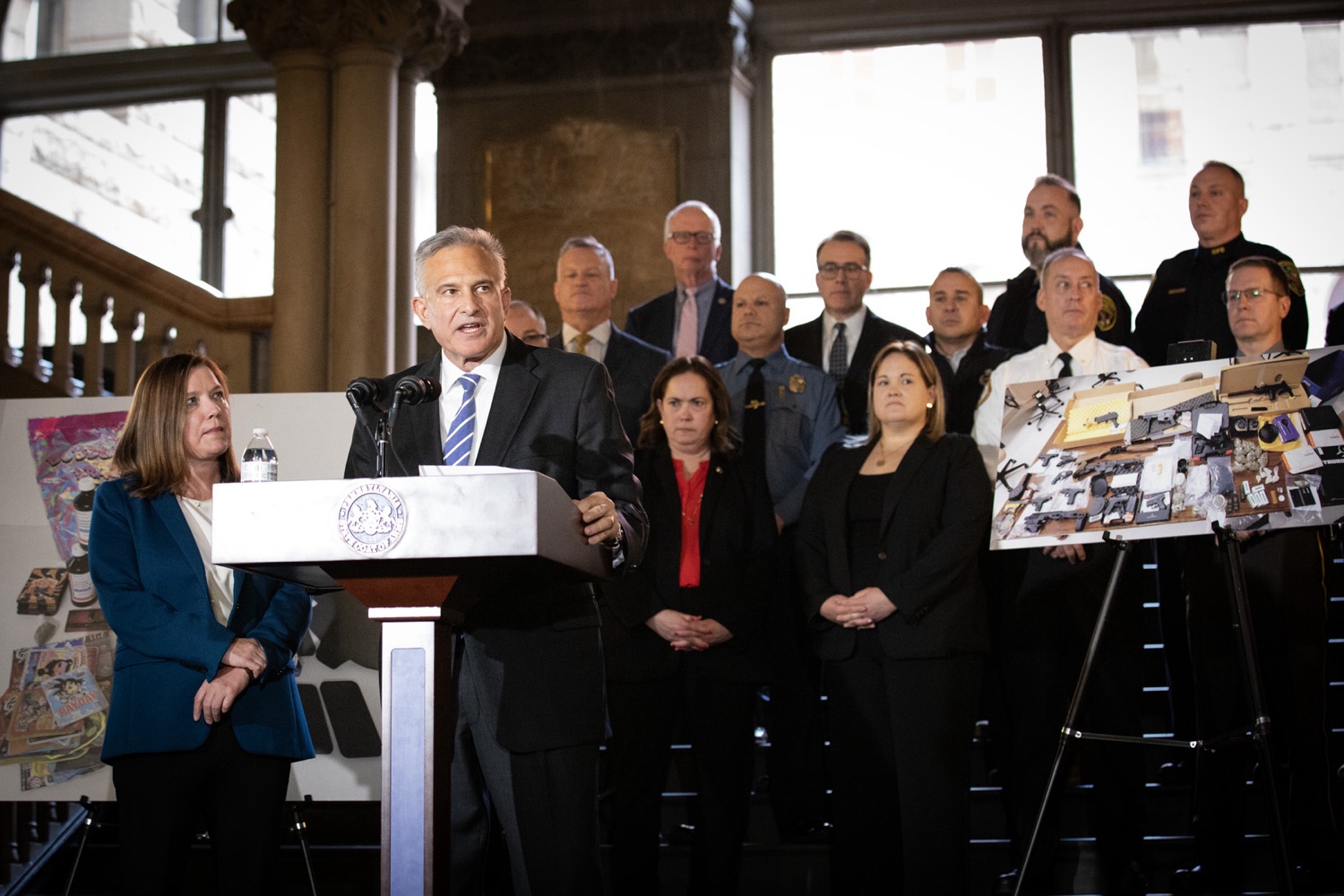 Pennsylvania Attorney General Michelle Henry and Allegheny County District Attorney Stephen Zappala were joined by law enforcement and community collaborators to announce a new public safety initiative in Allegheny County. Pictured here is Stephen Zappala, Allegheny County District Attorney, delivering remarks during the event. Pittsburgh, Pennsylvania.<br><a href="https://filesource.amperwave.net/commonwealthofpa/photo/24297_oag_publicSafety_JAP_05.jpg" target="_blank">⇣ Download Photo</a>