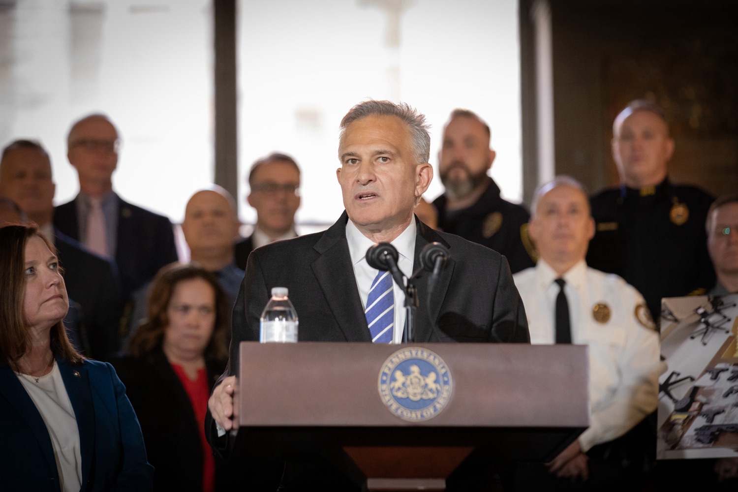 Pennsylvania Attorney General Michelle Henry and Allegheny County District Attorney Stephen Zappala were joined by law enforcement and community collaborators to announce a new public safety initiative in Allegheny County. Pictured here is Stephen Zappala, Allegheny County District Attorney, delivering remarks during the event. Pittsburgh, Pennsylvania.<br><a href="https://filesource.amperwave.net/commonwealthofpa/photo/24297_oag_publicSafety_JAP_08.jpg" target="_blank">⇣ Download Photo</a>