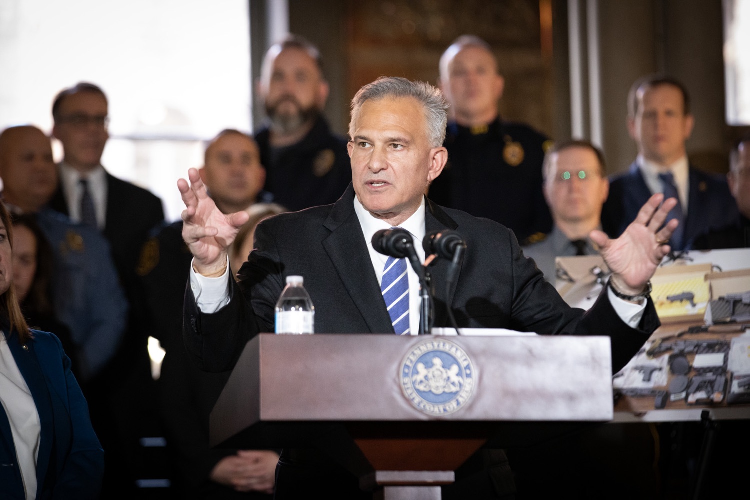 Pennsylvania Attorney General Michelle Henry and Allegheny County District Attorney Stephen Zappala were joined by law enforcement and community collaborators to announce a new public safety initiative in Allegheny County. Pictured here is Stephen Zappala, Allegheny County District Attorney, delivering remarks during the event. Pittsburgh, Pennsylvania.<br><a href="https://filesource.amperwave.net/commonwealthofpa/photo/24297_oag_publicSafety_JAP_10.jpg" target="_blank">⇣ Download Photo</a>
