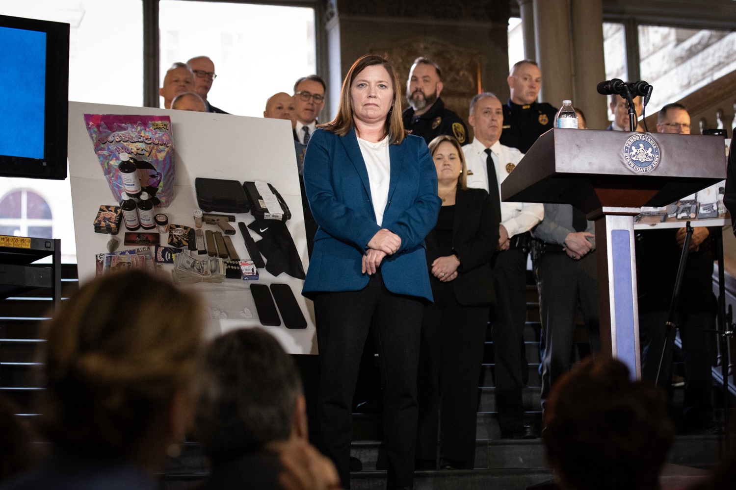 Pennsylvania Attorney General Michelle Henry and Allegheny County District Attorney Stephen Zappala were joined by law enforcement and community collaborators to announce a new public safety initiative in Allegheny County. Pictured here is Michelle Henry, Attorney General of Pennsylvania, delivering remarks during the event. Pittsburgh, Pennsylvania.<br><a href="https://filesource.amperwave.net/commonwealthofpa/photo/24297_oag_publicSafety_JAP_16.jpg" target="_blank">⇣ Download Photo</a>