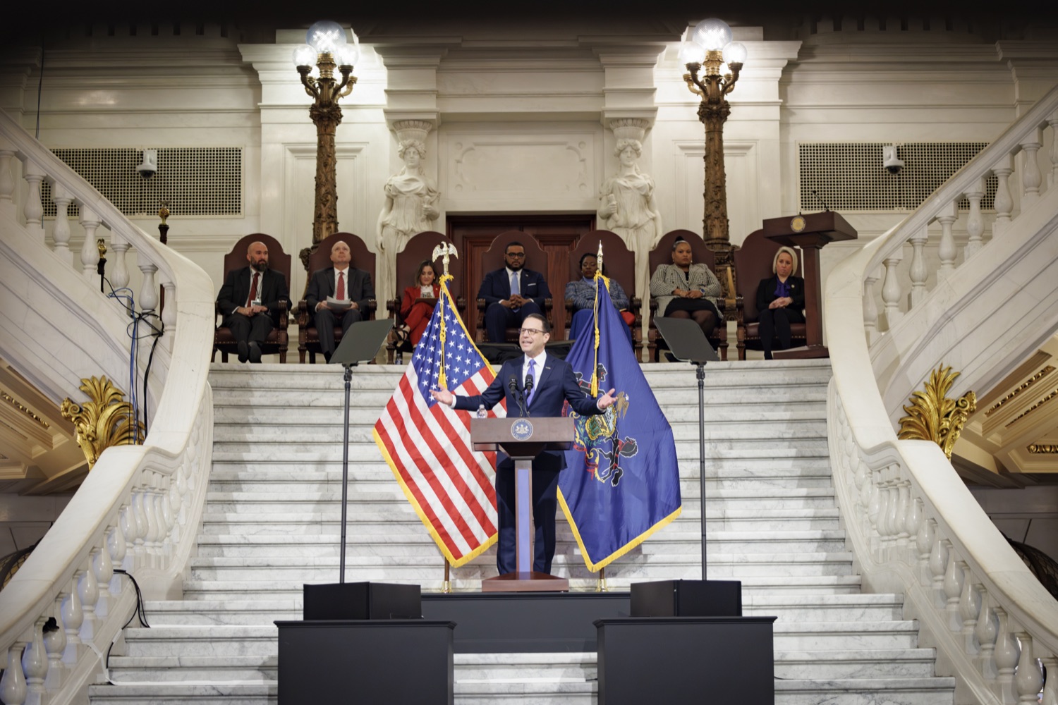 Governor Josh Shapiro presented his 2024-25 budget proposal to the General Assembly and to the people of Pennsylvania - sharing his 'get stuff done' approach and vision to create more opportunity and continue deliveringreal solutions to the most pressing issues Pennsylvanians face. By prioritizing economic opportunity and access to higher education, making historic investments in public education, supporting law enforcement and public safety, ensuring people receive the care they need, and funding critical initiatives to help Pennsylvanians from our cities to our farmlands - this budget will deliver real results for the Commonwealth.<br><a href="https://filesource.amperwave.net/commonwealthofpa/photo/24341_Gov_BudgetAddress_NK_13.JPG" target="_blank">⇣ Download Photo</a>