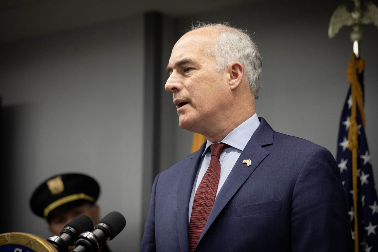 Senator Bob Casey visited Pennsylvania State Police Headquarters to discuss his proposed Stop Fentanyl at the Border Act. Pictured here is Senator Casey delivering remarks during the event. Harrisburg, Pennsylvania.<br><a href="https://filesource.amperwave.net/commonwealthofpa/photo/24347_psp_stopFentanyl_JP_06.jpg" target="_blank">⇣ Download Photo</a>