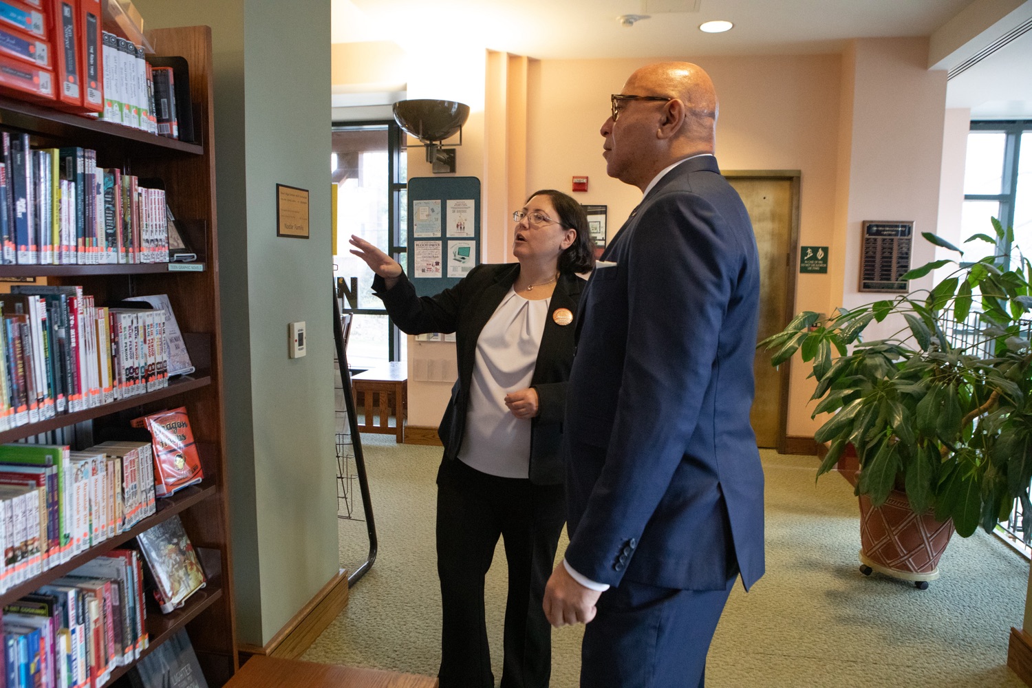 Auditor General Timothy L. DeFoor gets a tour of the Cleve J. Fredricksen Library from Jessica Miller, Director, Cleve J. Fredricksen Library...Auditor General Timothy L. DeFoor visited the Cleve J. Fredricksen Library to promote the Pennsylvania Library Associations (PaLA) PA Forward® Initiative, which fuels the types of knowledge essential to helping Pennsylvanians succeed. The initiative focuses on five literacy hubs: Basic Literacy; Information Literacy; Civic and Social Literacy; Health Literacy; and Financial Literacy. ..Pennsylvania libraries offer more than just booksthey are a central knowledge hub where you can access a multitude of resources for free, Auditor General DeFoor said. One of the biggest benefits to having a library card is that it gives you access to information about money and will help you on your road to becoming financially literate. Financial literacy is vital to Pennsylvanias growth, and Im excited to continue working with the Pennsylvania Library Association to ensure all Pennsylvanians know how to be money smart.<br><a href="https://filesource.amperwave.net/commonwealthofpa/photo/24355_AudGen_FinancialLiteracy_ERD_038.jpg" target="_blank">⇣ Download Photo</a>