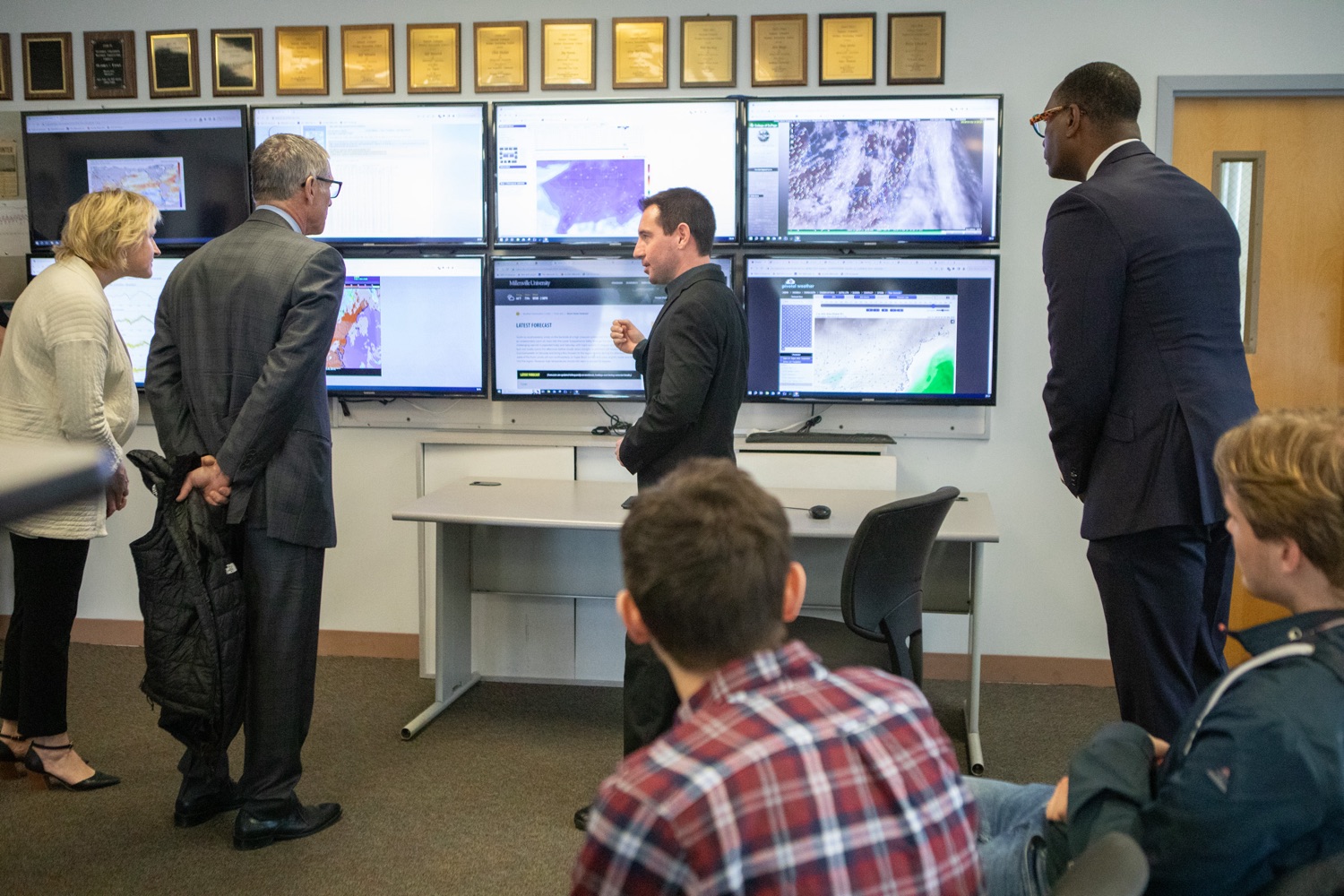 PDE Secretary Dr. Khalid N. Mumin takes a tour of the Weather Information Center. Millersville Meteorology is a nationally recognized flagship program of the university, with an innovative curriculum in space weather, air quality, water resources, data analytics, and emergency response and disaster preparedness. In 2020, Millersville became the seventh university in Pennsylvania to be designated as a StormReady University...Pennsylvania Department of Education (PDE) Secretary Dr. Khalid N. Mumin and Deputy Secretary Dr. Kate Shaw joined Pennsylvania State System of Higher Education (PASSHE) Chancellor Dan Greenstein at Millersville University to highlight Governor Shapiros proposed investments in higher education and how Pennsylvanias public postsecondary system is preparing students to be workforce-ready upon graduation.. .Governor Shapiros blueprint for higher education will help Pennsylvanias public universities build on areas of strength and address the challenges caused by a 30-year disinvestment in higher education by the Commonwealth, such as competition between universities that results in higher costs and lower enrollment. Governor Shapiros blueprint will ensure better coordination across PASSHE universities and community colleges to expand access to affordable, workforce-ready credentials and degrees across Pennsylvania  including in areas that currently lack access.. .Our Commonwealths institutions of higher education, like Millersville University, do an incredible job preparing students for the future and connecting them with future opportunities, said Secretary Khalid N. Mumin. Governor Josh Shapiros new blueprint for higher education will end the era of disinvestment in our higher education sector, make postsecondary education more accessible and affordable to more Pennsylvanians, and allow these schools to continue to do what they do besteducate learners..<br><a href="https://filesource.amperwave.net/commonwealthofpa/photo/24436_PDE_Blueprint_ERD_003.jpg" target="_blank">⇣ Download Photo</a>