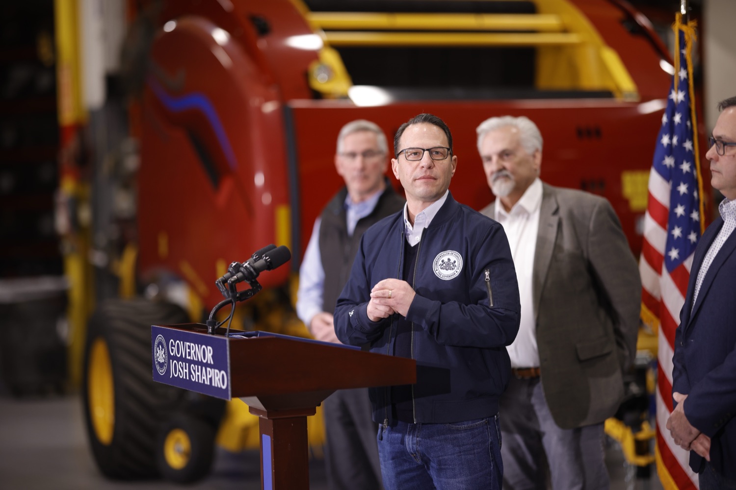 First Day After Budget Address, Governor Shapiro and Secretary Redding Visit New Holland Equipment, Highlight the Governors Proposed Investments in Agriculture Innovation<br><a href="https://filesource.amperwave.net/commonwealthofpa/photo/24439_gov_agInnovation_08.jpg" target="_blank">⇣ Download Photo</a>